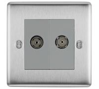 Isolato Coassiale Presa, 2 Transizione, Spazzolato Acciaio - NBS63-01