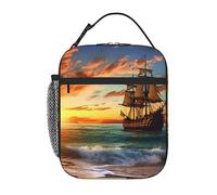 Isolato Lunch Box nave pirata al tramonto Borsa Pranzo per le Donne Uomini Cooler Bag Lunch Tote Bag per Picnic Lavoro