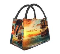 Isolato Lunch Box nave pirata al tramonto Borsa Pranzo per le Donne Uomini Cooler Bag Lunch Tote Bag per Picnic Lavoro