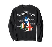 Isole britanniche Mare Irlanda Scozia Galles Inghilterra Mappa Monete Felpa