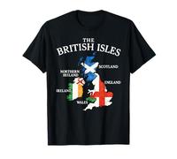 Isole britanniche Mare Irlanda Scozia Galles Inghilterra Mappa Monete Maglietta