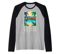 Isole Cayman Caraibi Spiaggia Costiera Retro Art Maglia con Maniche Raglan