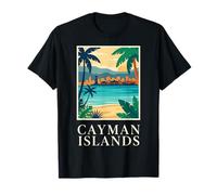 Isole Cayman Caraibi Spiaggia Costiera Retro Art Maglietta