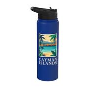 Isole Cayman Caraibi Spiaggia Costiera Retro Art Stainless Steel Insulated Water Bottle