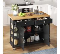 Isole della cucina indipendenti su ruote con piano di lavoro pieghevole, 2 cassetti, carrello da cucina, carrello da cucina, carrello da portata per cucina, sala da pranzo e soggiorno--L 120 x 40 (65