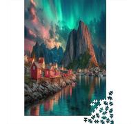 Isole Lofoten: aurora boreale e case rosse 70x50cm/1000pcs - Puzzle Per Adulti GioGattotolo Fai-da-te