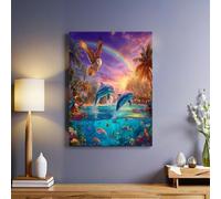 Isole Tropicali Stampe Su Tela Animali gufo e delfino Quadri Moderni Soggiorno 70 x 50 cm Opera d'arte alla parete Decorazioni Camera da Letto Bagno Cucina Ufficio