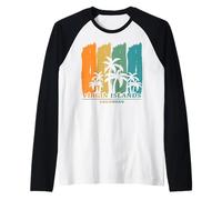 Isole Vergini Caraibi Palme al Vento Riposo Relax Souvenir Maglia con Maniche Raglan