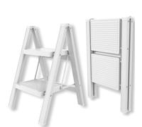 ISOP Scala Pieghevole a 2 Gradini in Alluminio | Scala Pieghevole Bianca a Due Gradini | Scalini Antiscivolo | Durevole Leggera e Compatta | Scaletta a Gradini per Garage o Ufficio, Resistente