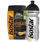 Isostar Hydrate & Perform Iso Drink - 400 g di polvere di bevanda isotonica - Polvere di elettroliti per supportare le prestazioni atletiche - Bottiglia arancione + 0,5 litri