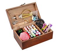 Isoto, Cesto da cucito in legno con kit di accessori, scatola organizer vintage per mamma, nonna, ragazza, hobbista, regalo per la casa