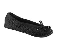isotoner Ciabatte donna ballerina con fodera in spugna e ballerine trapuntate, Nero, 37.5/38.5 EU