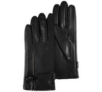 Isotoner Guanti da donna in pelle di agnello con fiocco piatto - foderati seta, 7.5=M, Nero , 0