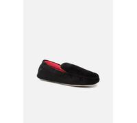 Isotoner Pantofole mocassini uomo in velluto e suola in pelle, Nero , 44 EU