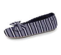 Isotoner Pantofole ballerine donna grande fiocco e suola gomma, Strisce marine, 38 EU