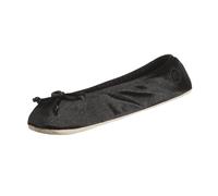 isotoner Pantofole da donna in raso con fiocco e suola in finta pelle scamosciata, Nero, 35/36 EU