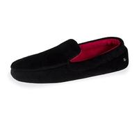 Isotoner Pantofole mocassini uomo in velluto e suola in pelle, Nero , 44 EU