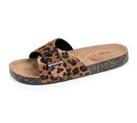 Isotoner Pantolette da donna con semplice cinturino nero, sottopiede patch tallone ultra confortevole, EU, nero, leopardo, 39 EU