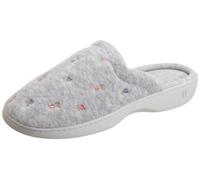 Isotoner Women's Classic Terry Clog Slippers Slip, Heather Grey Flower, Large / 8.5-9 M US