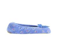 ISOTONER Women's Embroidered Terry Ballerina Slipper, Perriwinkle, Large