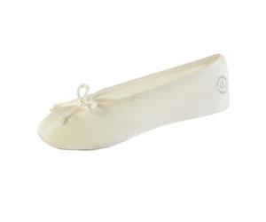 isotoner Women's Satin Classic Ballerina Slipper Cream Small 5-6
