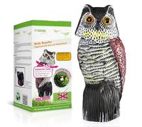 ISOTRONIC Fake gufo spaventapasseri, statuetta in plastica riciclata, repellente per uccelli con testa oscillante