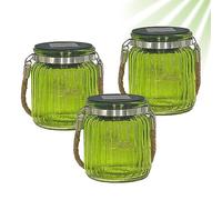 ISOTRONIC LED lampada solare (set di 3) | Luce solare | Lanterna solare d’appendere per giardino, balcone ed esterno | 10 LED | Decorazione per feste e matrimoni | Barattolo di vetro (verde)