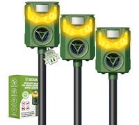 ISOTRONIC Repellente solare per animali selvatici: procioni, cervi, volpi e cinghiali - Repellente a frequenza + luce a fiamma - Efficace deterrente per animali (3 pezzi)