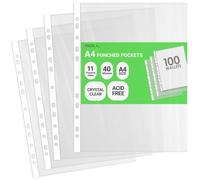 iSOUL Buste perforate in plastica formato A4, 11 fori, resistenti, 40 micron, per documenti, cartelle, riempire portafogli in plastica, 100 buste