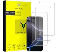 iSOUL Pellicola protettiva per iPhone 16 Pro Max da 6,3 pollici, in vetro temperato, copertura completa, compatibile con custodie, trasparente, confezione da 3