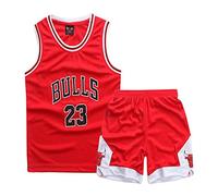 ISOVNUS Geek UP - Set di 2 canottiere e pantaloni da basket, senza maniche, per bambini, Colore: rosso, 7 anni