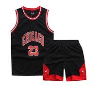 ISOVNUS Geek UP - Set di 2 canottiere e pantaloni da basket, senza maniche, per bambini, Nero , 9 anni