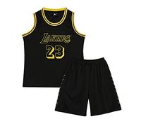 ISOVNUS Magliette Canotta e Pantaloncini da Basket Bambino 2 Pezzi - Completo Pallacanestro Ragazzo Senza Maniche per Bambini (3-4 Anni, Nero)