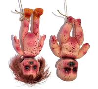 ISOYTERO 2 PC bambola inquietante Bloody Mort Girl & Boy 10 In Halloween Scary Fanced Bambola Pvc Portable Horror Dolls for Haunted House, Prank Game