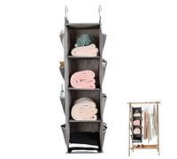 ISOYTERO Closet Organiser 4 Layers 360° Rotating Hook Wardrobe Hanging Storage with 8 Side Pockets Space-Saving Wardrobe Shelves for Underwear SocksClosetHangingOrganiserStorageHOME