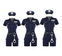 ISOYTERO Costume della polizia Donne, soft comode di Halloween Giochi costume da poliziotto con vestiti, cappelli, manette, portafogli, cinture per il gameplay di cosplay di Halloween, L