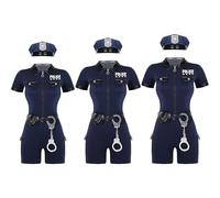 ISOYTERO Costume della polizia Donne, soft comode di Halloween Giochi costume da poliziotto con vestiti, cappelli, manette, portafogli, cinture per il gameplay di cosplay di Halloween, m
