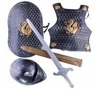 ISOYTERO Knight Costume Kids 4pcs/set Dragon Pattern Medieval Knight Armor Include casco, scudo, spada e armatura, i bambini vestono costumi per il gioco di ruolo, cosplay, Halloween