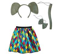 ISP Inspired Costumes Costume da elefante Elmer da donna, gonna, fascia, coda, papillon, Giornata mondiale del libro, tema personaggio, eventi, feste (L-3XL)