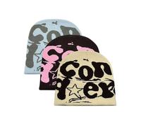 iSpchen 3 pezzi morbido berretto lavorato a maglia unisex invernale invernale Y2K Beanie con stampa a lettere, azzurro+caffè+beige, Taglia unica