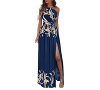 iSpchen,Abito da Sole Donna Elegante Lungo a Vita Alta con Spalle Scoperte,Blu XL