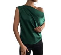 iSpchen,Top di Raso da Donna Blusa Elegante A Una Spalla Slim Fit Stile Senza Maniche per Le Sere d'Estate,Nero Verde 2XL