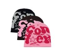 iSpchen Y2K - Set di 3 berretti invernali in morbido tricot unisex con stampa lettere, taglia unica