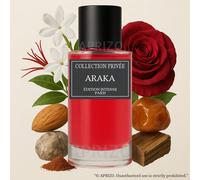 Ispirato a Baccara Rouge - Collection Privée Araka 50 ml Eau de Parfum unisex - Nota di testa: Gelsomino, Zafferano- Nota di cuore: Mandorla amara, Cedro, Rosa- Note di fondo: Ambra grigia, Caramello,
