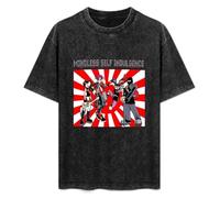 ISPIRIT Retro Washed Shirt Men's Unisex Mindless Self Indulgence Anime Charaters Round Neck Antique Wash T-Shirt Short Sleeve Black M