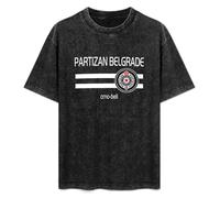 ISPIRIT Retro Washed Shirt Men's Unisex Partizan Belgrade Home Round Neck Antique Wash T-Shirt Short Sleeve Black L