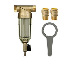 iSpring WSP-50 Reusable Whole House Spin Down Sediment Water Filter 50 Micron, 1" MNPT + 3/4" FNPT w/Push to Connect Fittings
