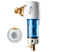iSpring WSP50GR-E Filtro per l'acqua a Sedimenti Spin-on Riutilizzabile, 50 Micron con Raschietto Incorporato, Testa Girevole a 360°, Manometro, Blu