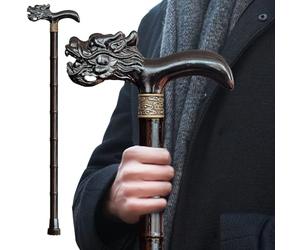 ispuoocti Bastone da passeggio in legno, intagliato a mano, di alta qualità, per uomo e donna, design leggero che porta fino a 226 kg di bastoncini per anziani, adatto come regalo (legno di cenere)