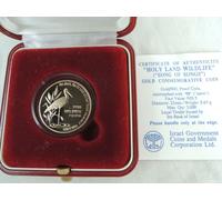 Israele 1998 Holy Land Wildlife "Cicogna e abete" PR moneta 1/4 oz oro +...